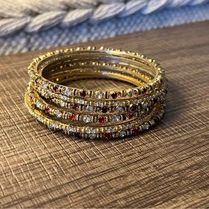 **DONATING NOV 5** Stack of faux Ruby & Crystal Gold Indian Bangles